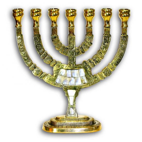 Brass Menorah with Mother of Pearl