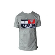 ISRAEL Flag Menorah T-Shirt. Grey