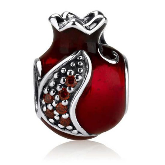 Pomegranate Silver Charm with stones