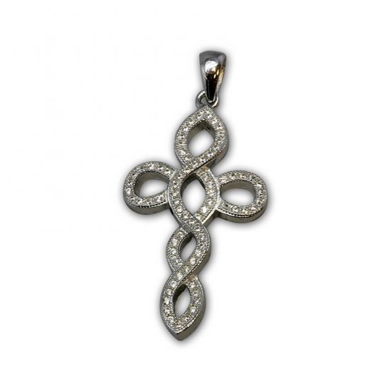 Twisted Sterling Silver Cross with Crystals