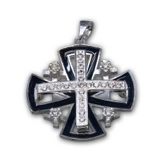 Silver Jerusalem Cross with Crystals and Enamel
