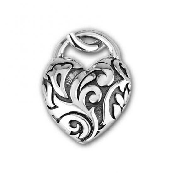 Floral Design Heart Pendant, Sterling Silver