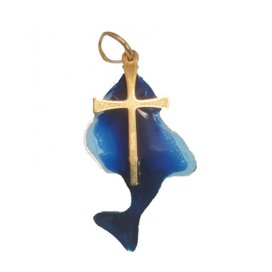 Blue Fish and Cross Pendant