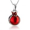 Pendant made from Silver and red Enamel in the shape of a Pomegranate